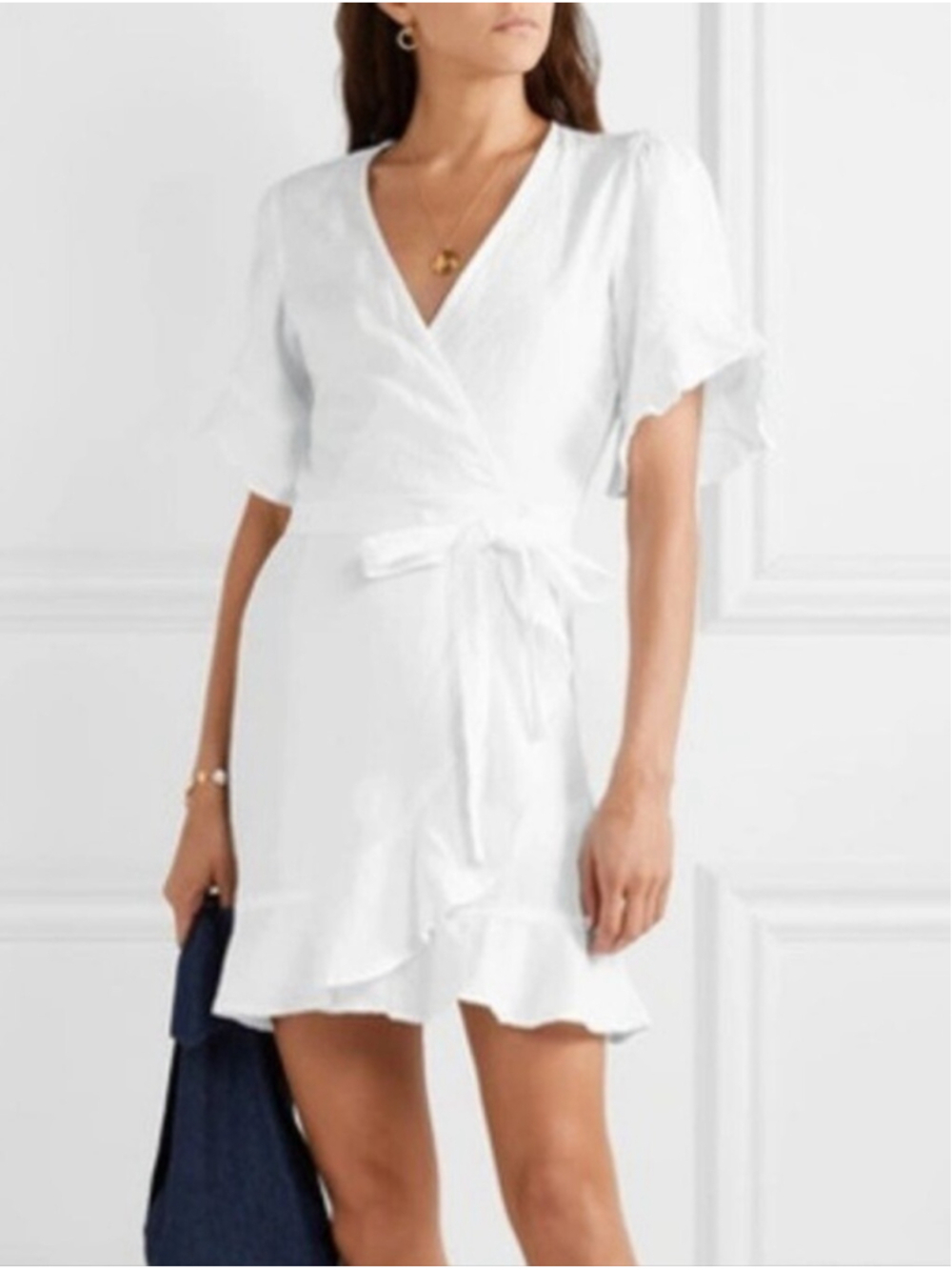 Honorine Edie Ruffled Linen Wrap Mini Dress In white size S BNWT